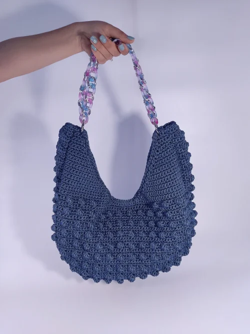 Μεγάλη Χειροποίητη Πλεκτή Τσάντα Bubble σε Μπλε Απόχρωση με Ακρυλική Αλυσίδα | CHRISARTI