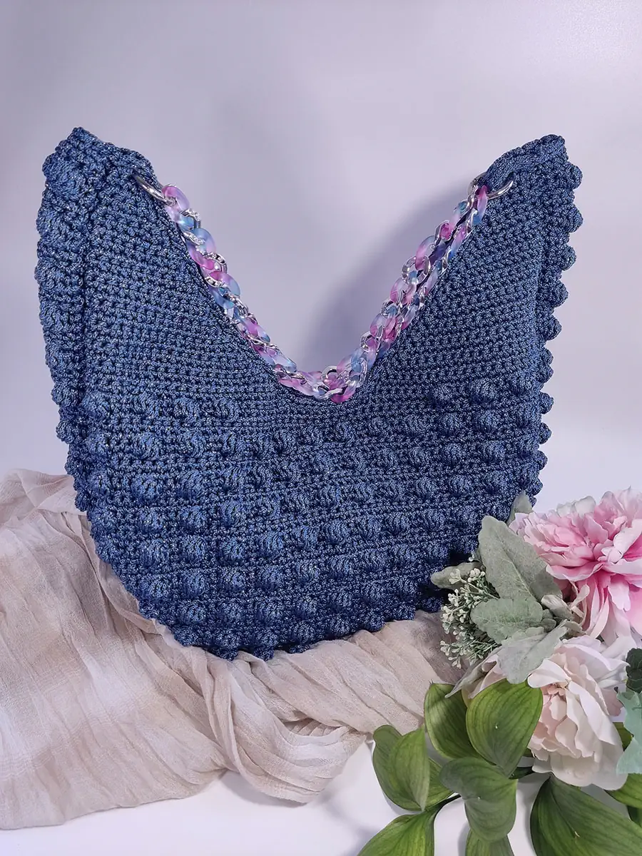 Μεγάλη Χειροποίητη Πλεκτή Τσάντα Bubble σε Μπλε Απόχρωση με Ακρυλική Αλυσίδα | CHRISARTI