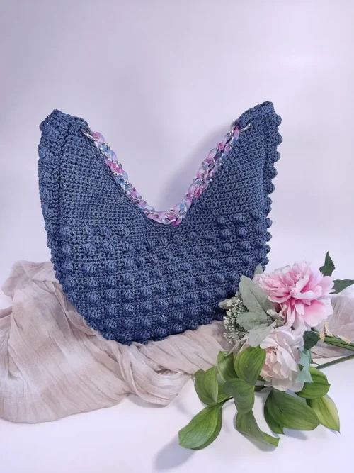 Μεγάλη Χειροποίητη Πλεκτή Τσάντα Bubble σε Μπλε Απόχρωση με Ακρυλική Αλυσίδα | CHRISARTI