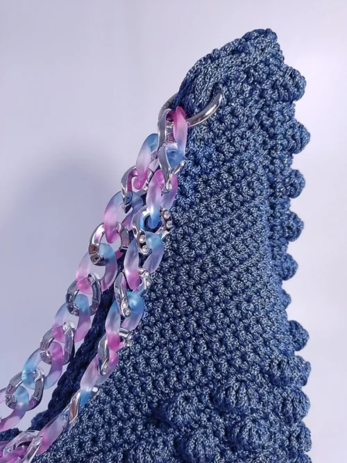 Μεγάλη Χειροποίητη Πλεκτή Τσάντα Bubble σε Μπλε Απόχρωση με Ακρυλική Αλυσίδα | CHRISARTI