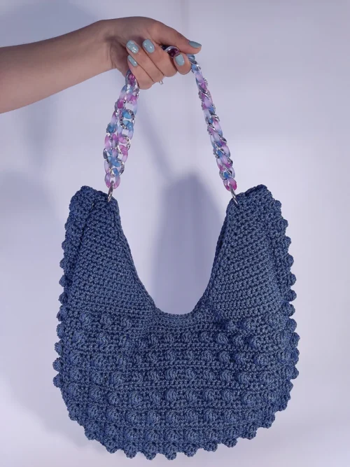 Μεγάλη Χειροποίητη Πλεκτή Τσάντα Bubble σε Μπλε Απόχρωση με Ακρυλική Αλυσίδα | CHRISARTI