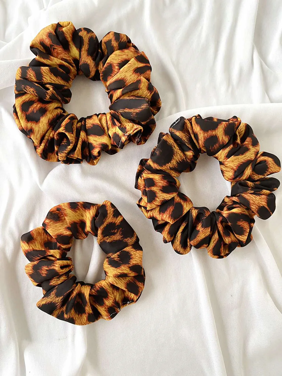 Scrunchie Λάστιχο μαλλιών μαύρο - πορτοκαλί lepard print Large