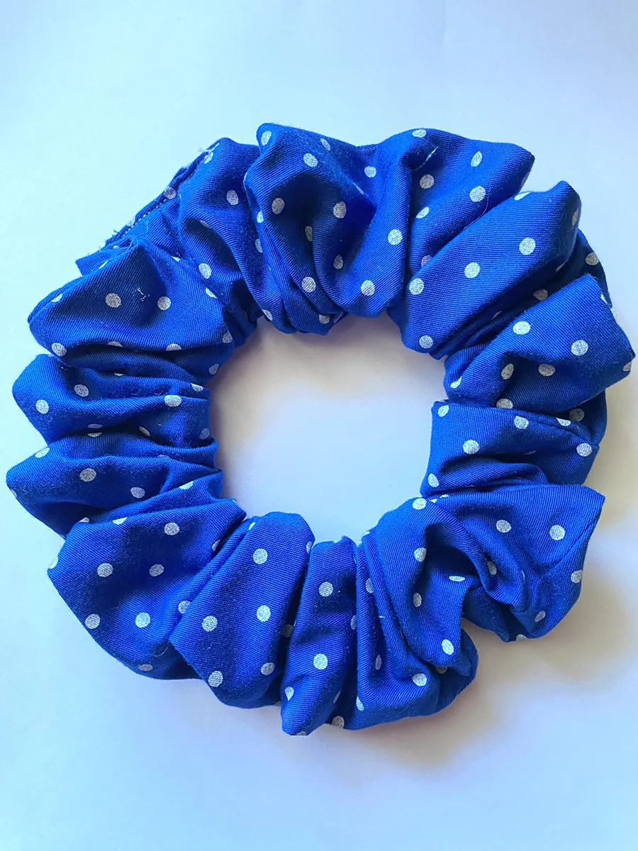 Scrunchie Λάστιχο μαλλιών μπλε πουά XL