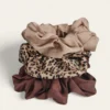 Scrunchie Λάστιχο μαλλιών σατέν καφέ με σχέδιο animal print Large