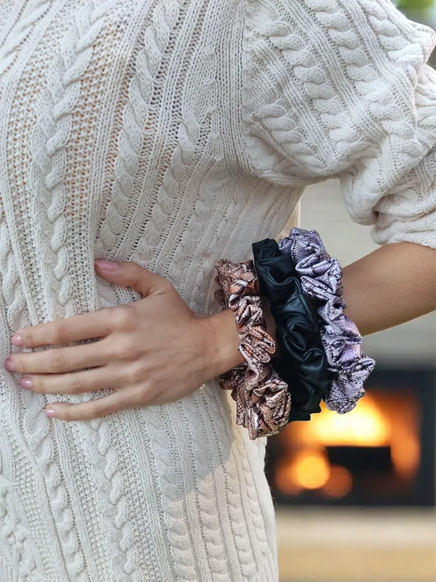 Scrunchie Λάστιχο μαλλιών δερματίνης μαύρο Large
