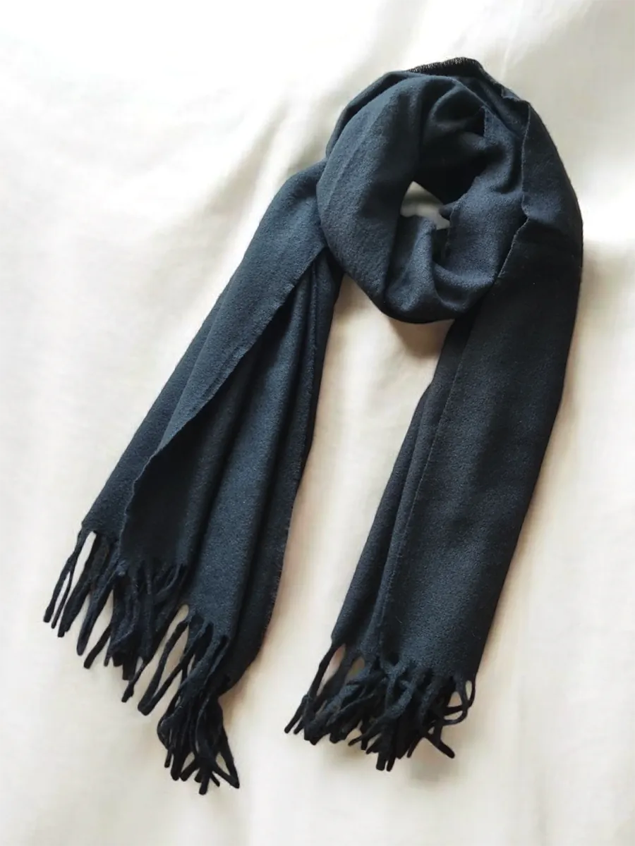 Μονόχρωμη Μαύρη Πασμίνα - Κασκόλ με Κρόσσια | CHRISARTI