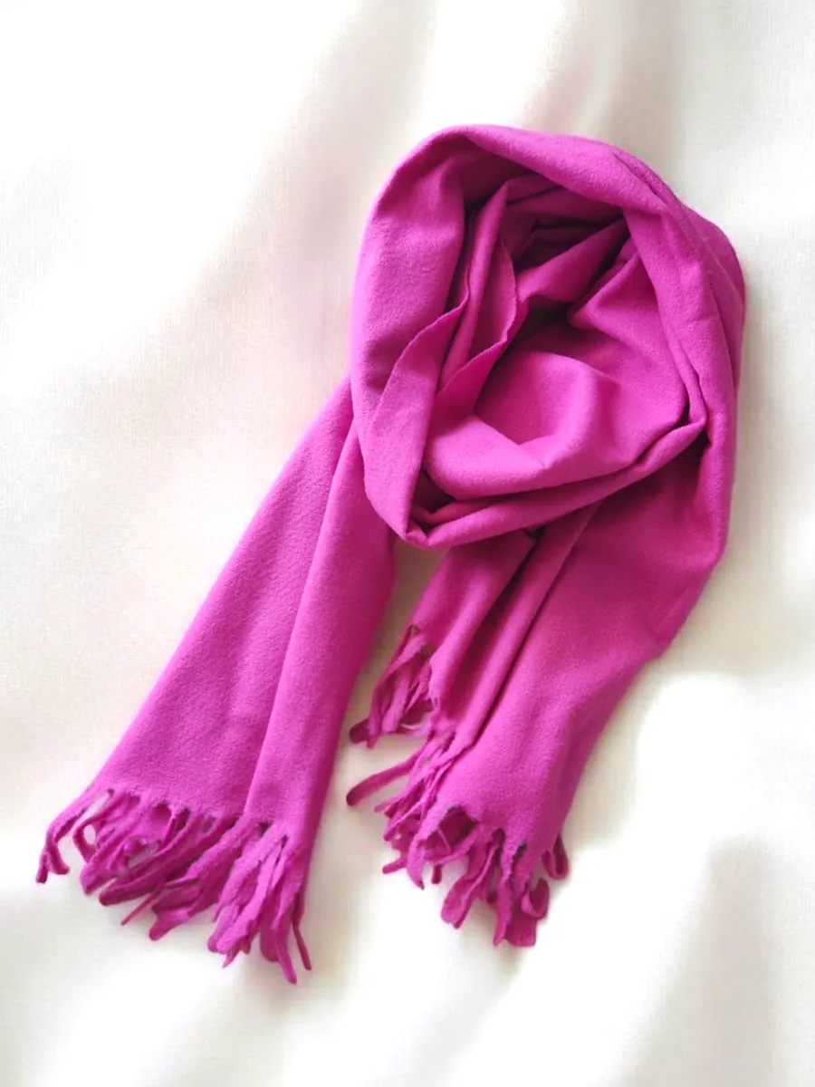 Μονόχρωμη Φούξια Πασμίνα - Κασκόλ με Κρόσια | CHRISARTI